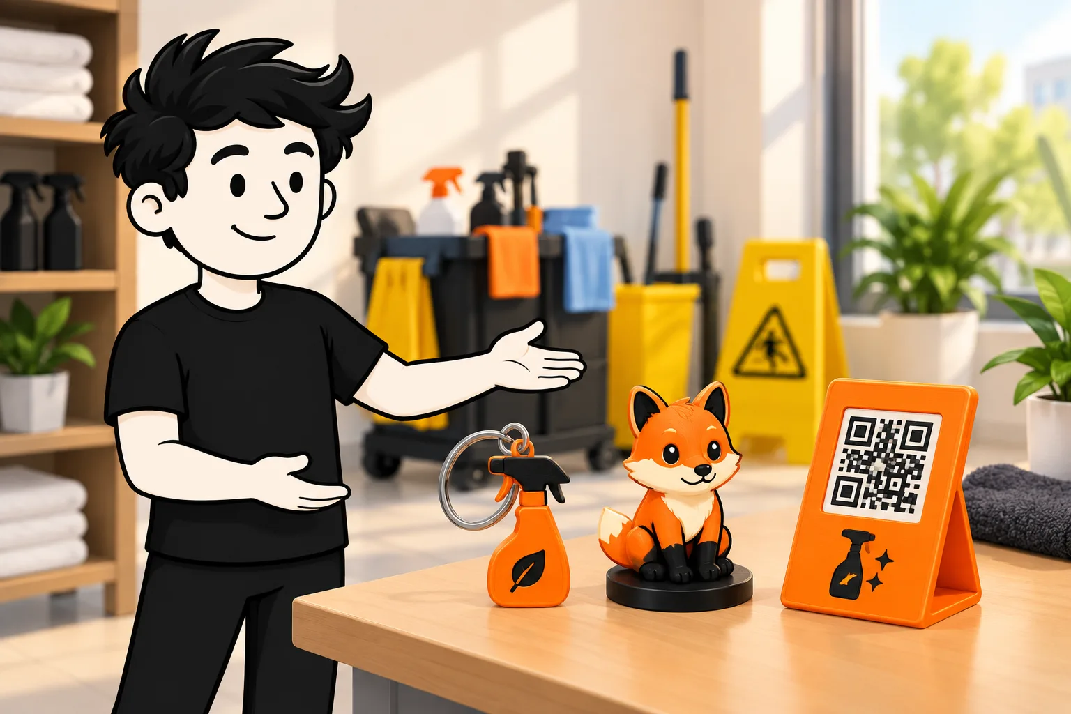 FRED presents several custom products designed for a cleaning company.