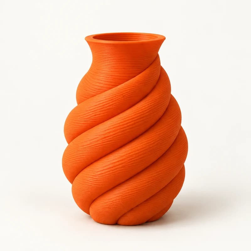Illustration du vase orange fabriqué en impression 3D.